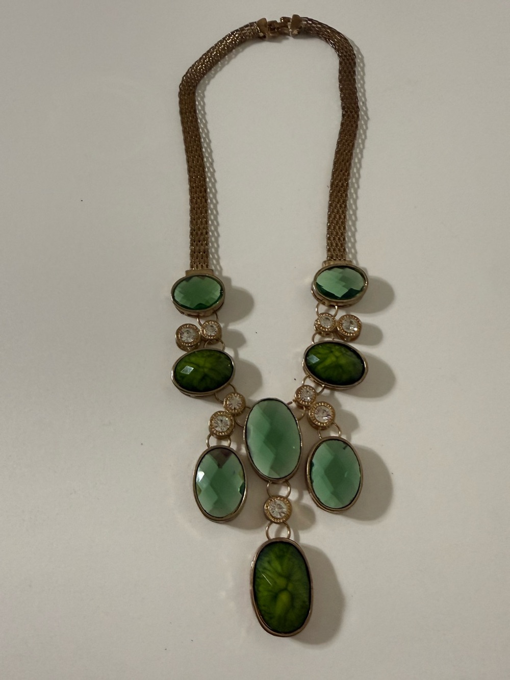 Gold-Tone Necklace with Green Gemstone Drops